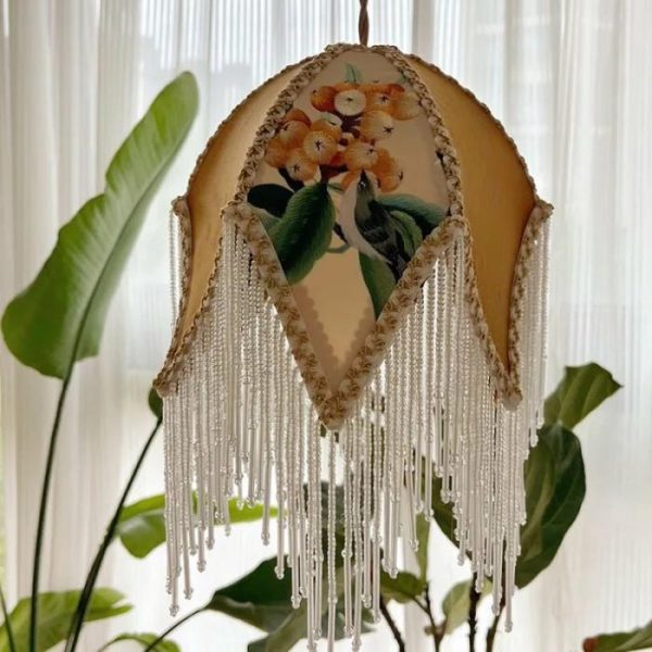 Accent Decor | Asian Inspired Jacquard Lamp Shade With Fringes Sculptures Accent Decor