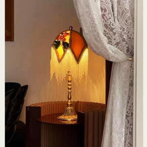 Accent Decor | Asian Inspired Jacquard Lamp Shade With Fringes Sculptures Accent Decor