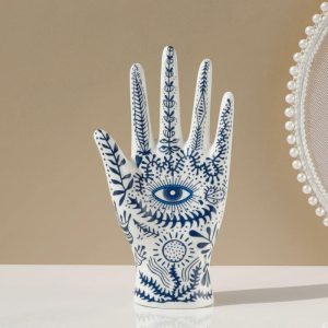 Accent Decor | Blue Floral Evil Eye Porcelain Jewelry Holder Stand Accent Decor Accent Decor