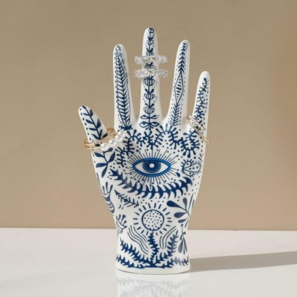 Accent Decor | Blue Floral Evil Eye Porcelain Jewelry Holder Stand Accent Decor Accent Decor