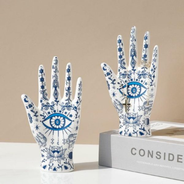 Accent Decor | Blue Floral Evil Eye Porcelain Jewelry Holder Stand Accent Decor Accent Decor