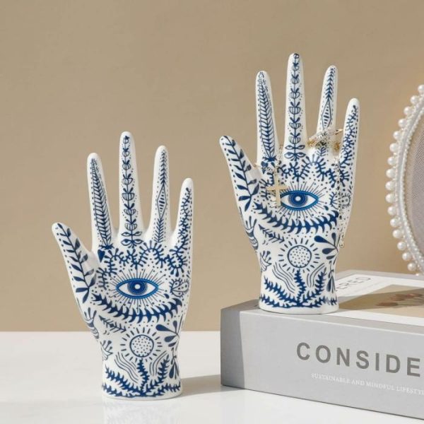 Accent Decor | Blue Floral Evil Eye Porcelain Jewelry Holder Stand Accent Decor Accent Decor