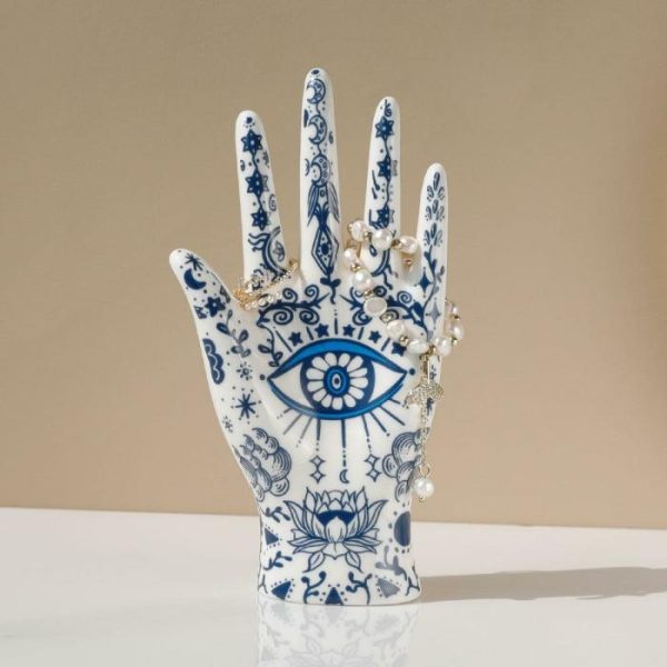 Accent Decor | Blue Floral Evil Eye Porcelain Jewelry Holder Stand Accent Decor Accent Decor