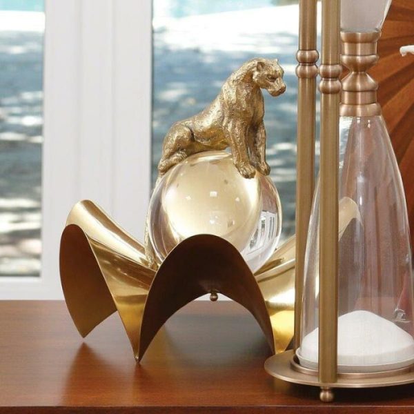 Accent Decor | Brass Jaguar On Crystal Ball Accent Decor Accent Decor