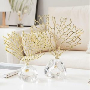 Accent Decor | Brassed Sea Coral On Acrylic Stand, Small Accent Decor Accent Decor