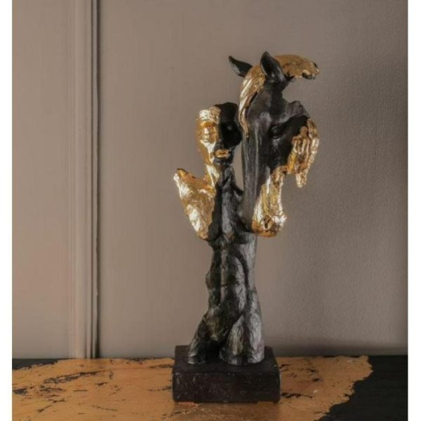 Accent Decor | Gold Gilded Black Man & Horse Statue Accent Decor Accent Decor