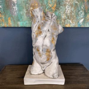 Accent Decor | Gold Gilded Cracked Marble Male Torso Sculpture Statue Accent Decor Accent Decor