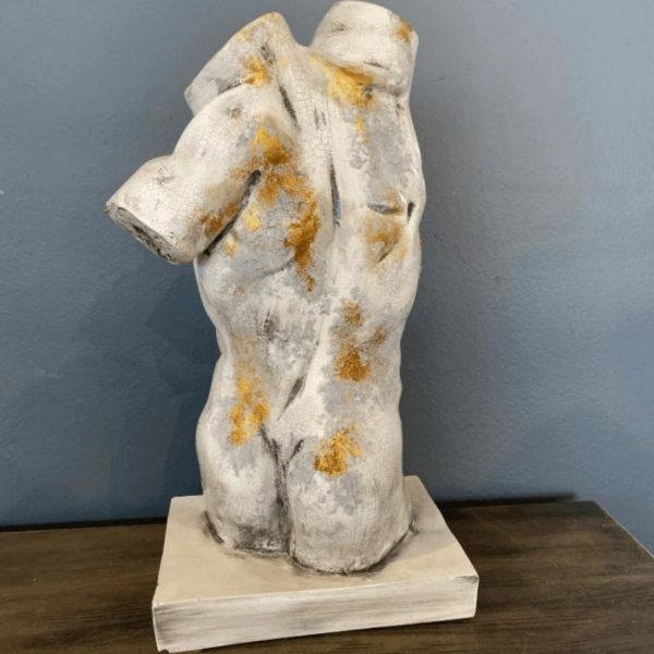 Accent Decor | Gold Gilded Cracked Marble Male Torso Sculpture Statue Accent Decor Accent Decor