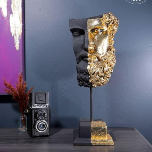 Accent Decor | Hand Crafted Black Gold Zeus Bust Sculpture Accent Decor Accent Decor