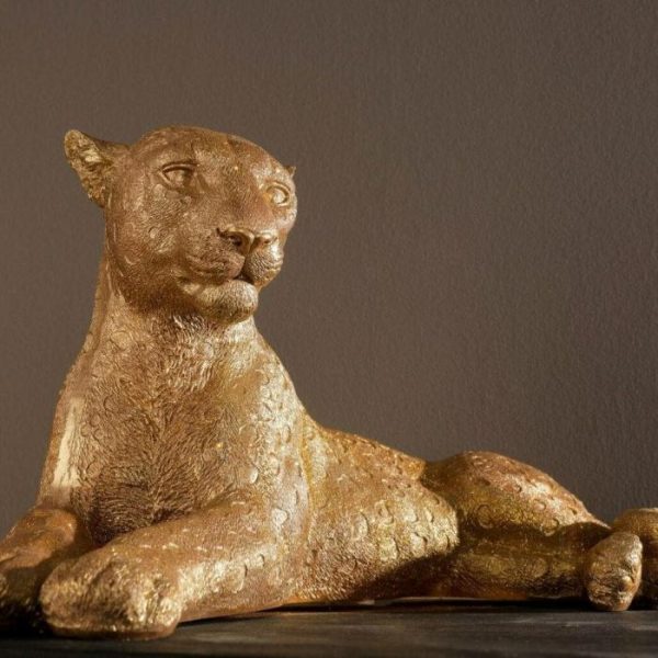 Accent Decor | Hand Crafted Gold Lying Leopard Sculpture Accent Decor Accent Decor