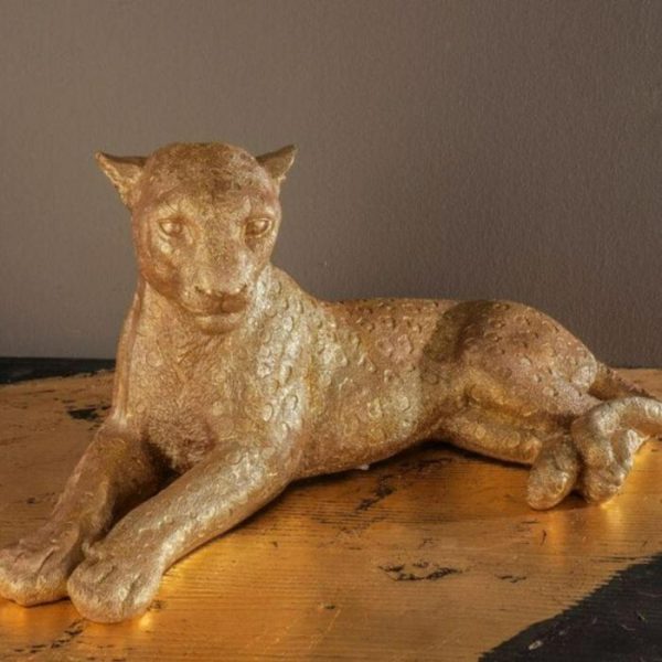 Accent Decor | Hand Crafted Gold Lying Leopard Sculpture Accent Decor Accent Decor