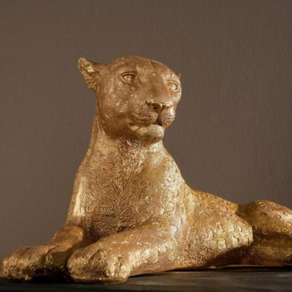 Accent Decor | Hand Crafted Gold Lying Leopard Sculpture Accent Decor Accent Decor