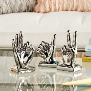 Accent Decor | Metallic Polished Silver Hand Sculptures – Set Of 3 Accent Decor Accent Decor