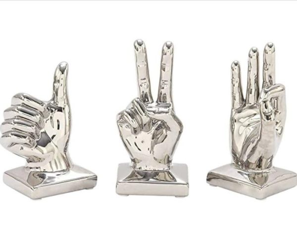 Accent Decor | Metallic Polished Silver Hand Sculptures – Set Of 3 Accent Decor Accent Decor