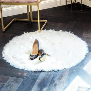 Accent Rugs | 3′ Artificial Wool Faux Fur Rug, 3′ Round Accent Rugs Accent Rugs