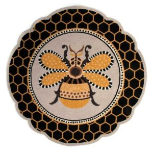 Accent Rugs | Queen Bee Rug 4′ Round In Black/Yellow/Beige Accent Rugs Accent Rugs