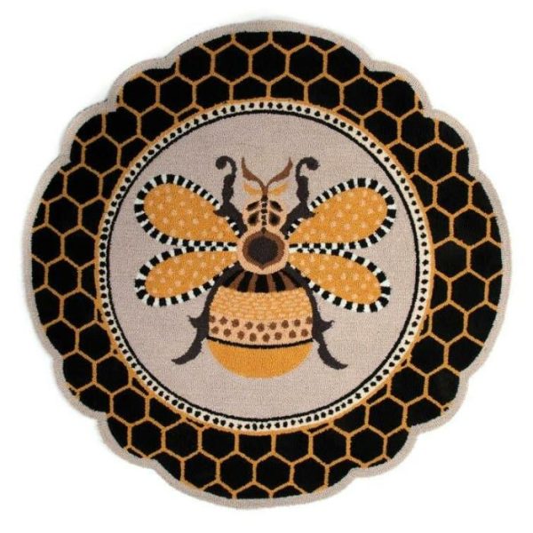 Accent Rugs | Queen Bee Rug 4′ Round In Black/Yellow/Beige Accent Rugs Accent Rugs