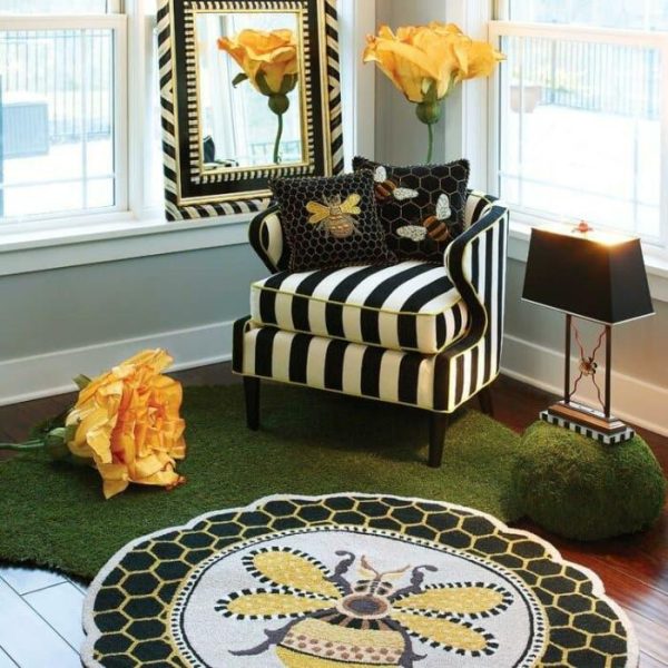 Accent Rugs | Queen Bee Rug 4′ Round In Black/Yellow/Beige Accent Rugs Accent Rugs