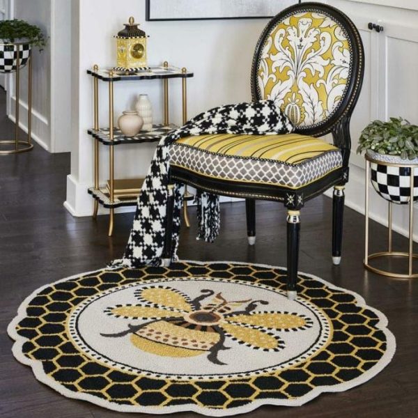 Accent Rugs | Queen Bee Rug 4′ Round In Black/Yellow/Beige Accent Rugs Accent Rugs