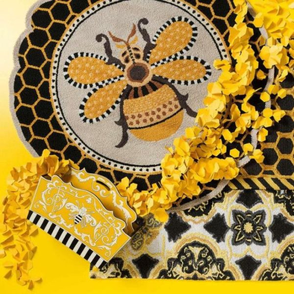 Accent Rugs | Queen Bee Rug 4′ Round In Black/Yellow/Beige Accent Rugs Accent Rugs