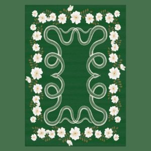 Accent Rugs | White Flowers Snakes Hand Tufted Rug – Green, 3′ x 5′ Accent Rugs Accent Rugs