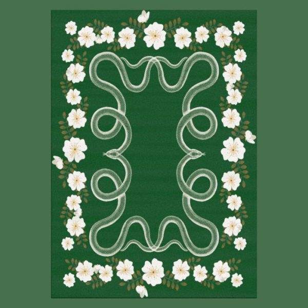 Accent Rugs | White Flowers Snakes Hand Tufted Rug – Green, 3′ x 5′ Accent Rugs Accent Rugs