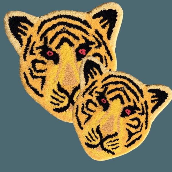 Accent Rugs | Yellow Tiger Face Hand-Tufted Wool Accent Rug, 1′ x 1′ Accent Rugs Accent Rugs