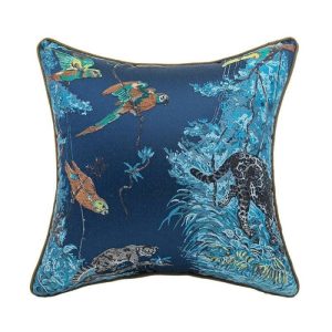 Animal Inspired Pillows | Birds And Wilderness Blue Jacquard Pillow Cover Animal Inspired Pillows Animal Inspired Pillows