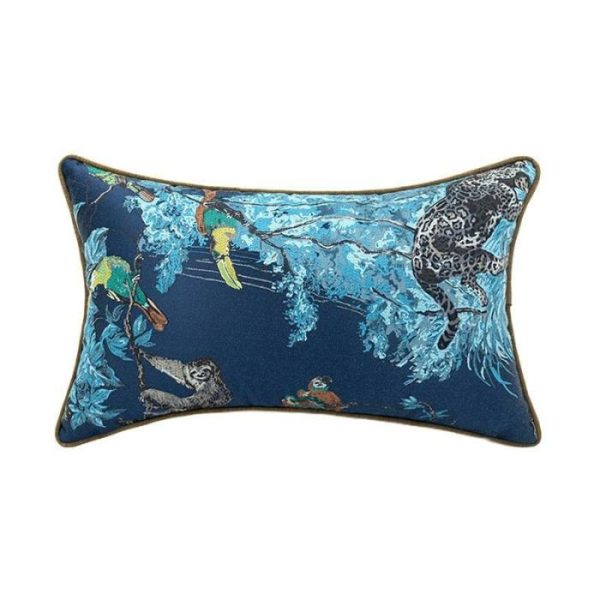 Animal Inspired Pillows | Birds And Wilderness Blue Jacquard Pillow Cover Animal Inspired Pillows Animal Inspired Pillows