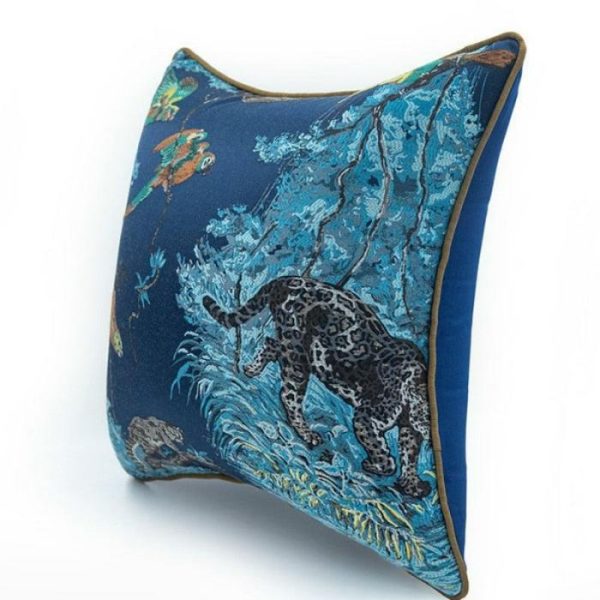 Animal Inspired Pillows | Birds And Wilderness Blue Jacquard Pillow Cover Animal Inspired Pillows Animal Inspired Pillows