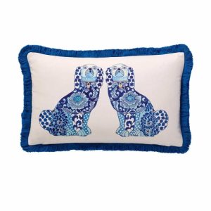 Animal Inspired Pillows | Blue Staffordshire Dog Decorative Pillow Cover With Fringes Animal Inspired Pillows Animal Inspired Pillows