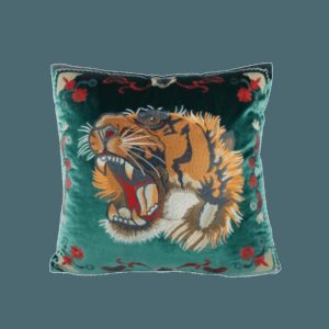 Animal Inspired Pillows | Embroidered Screaming Tiger Decorative Throw Pillow Cover – Green Animal Inspired Pillows Animal Inspired Pillows