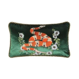 Animal Inspired Pillows | Embroidered Snake Velvet Accent Throw Pillow Cover – Dark Green, 18" x 18" Animal Inspired Pillows Animal Inspired Pillows