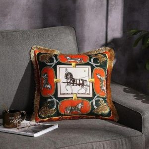 Animal Inspired Pillows | European Horse Luxury Fringed Velvet Double-Sided Print Throw Pillow Cover Animal Inspired Pillows Animal Inspired Pillows