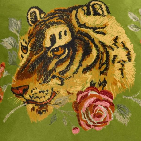 Animal Inspired Pillows | Floral Green Tiger Pillowcase With Tassels Animal Inspired Pillows Animal Inspired Pillows