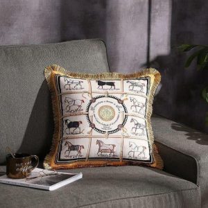 Animal Inspired Pillows | Horses Of Hermes White Velvet Throw Pillow Cover With Tassel Throw Pillows Animal Inspired Pillows