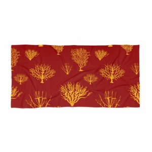 Bath | Gold Coral Reef On Red Beach Towel, 30" × 60" Bath Bath