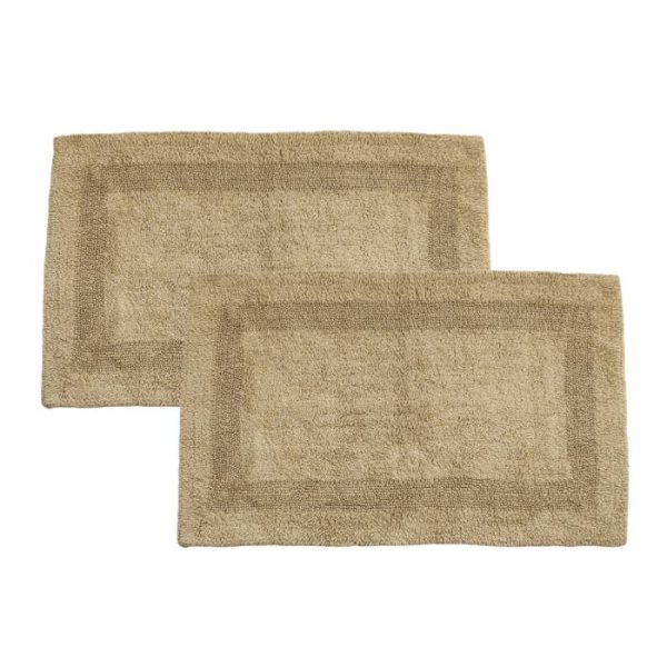 Bath Mats | Classic Reversible Cotton Bath Mat Set – Taupe, Pack of 2 – M/25" x 40" Bath Mats Bath Mats