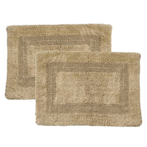 Bath Mats | Classic Reversible Cotton Bath Mat Set – Taupe, Pack of 2 – M/25" x 40" Bath Mats Bath Mats