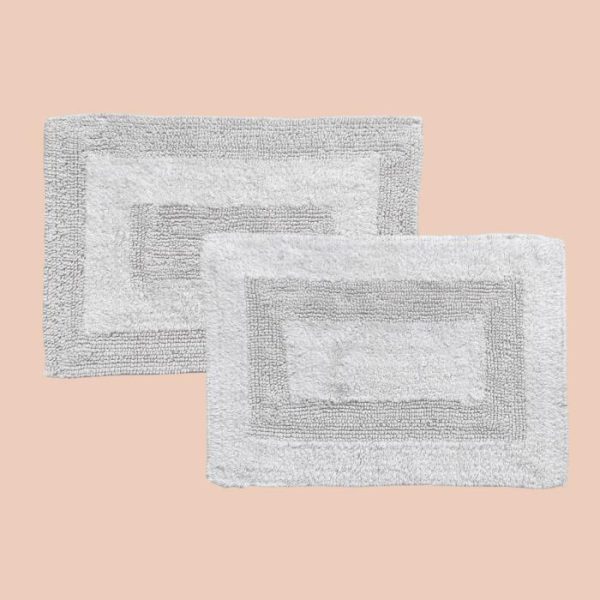 Bath Mats | Classic Reversible Cotton Bath Mat Set – White, Pack of 2 – M/25" x 40" Bath Mats Bath Mats