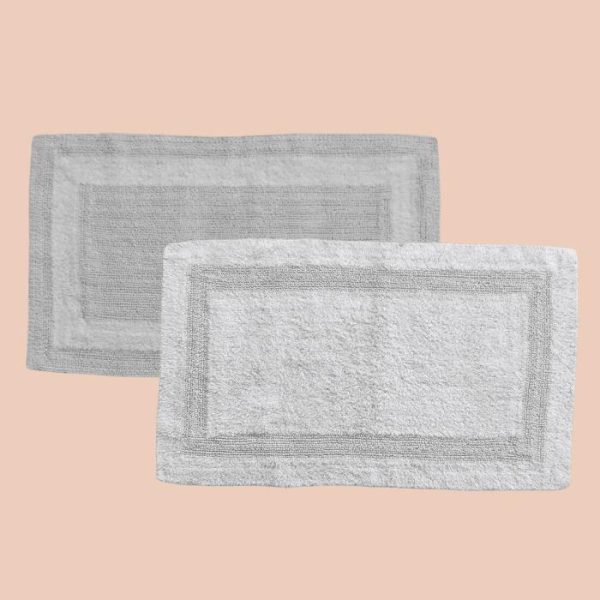 Bath Mats | Classic Reversible Cotton Bath Mat Set – White, Pack of 2 – M/25" x 40" Bath Mats Bath Mats