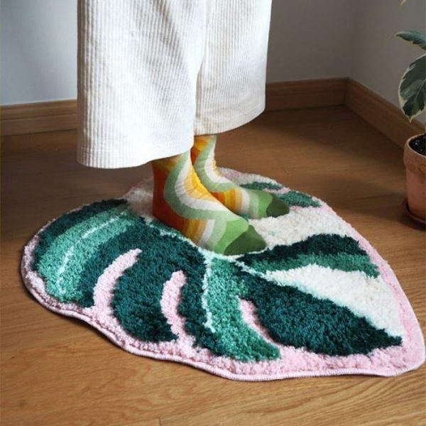 Bath Mats | Green And Pink Monstera Leaf Bath Mat Bath Mats Bath Mats