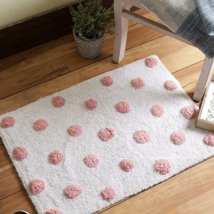 Bath Mats | Pink And White Polka Dots Hand Tufted Cotton Bath Rug Bath Mats Bath Mats