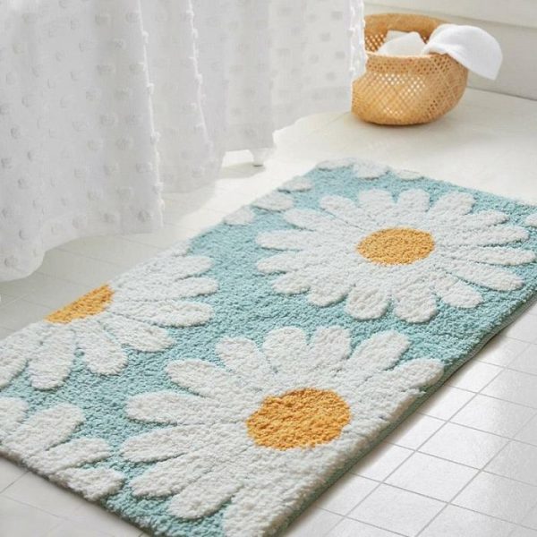 Bath Mats | White Daisy Bloom Bath Mat, 15.7" x 24" (40 x 60 cm) Bath Mats Bath Mats