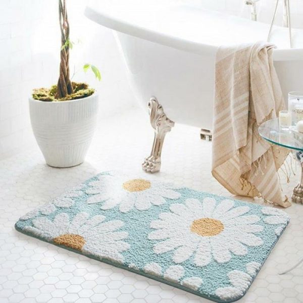 Bath Mats | White Daisy Bloom Bath Mat, 15.7" x 24" (40 x 60 cm) Bath Mats Bath Mats