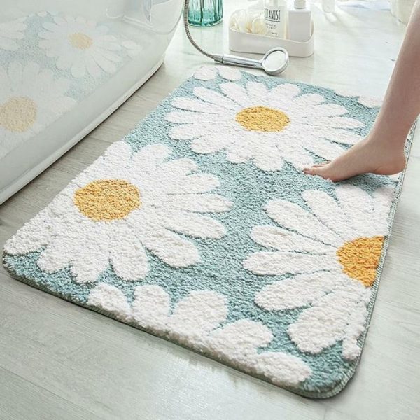 Bath Mats | White Daisy Bloom Bath Mat, 15.7" x 24" (40 x 60 cm) Bath Mats Bath Mats