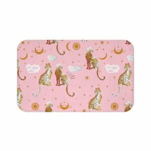 Bath | Pink Leopard Pair Bath Mat, 34" × 21" Bath