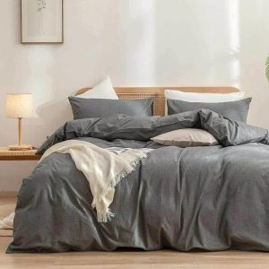 Bedding | 100% Cotton Duvet Cover Set – Charcoal Gray, Twin US Bedding Bedding