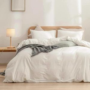 Bedding | 100% Cotton Duvet Cover Set – Ivory White, Twin US Bedding Bedding