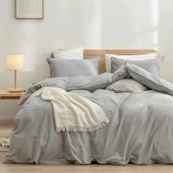 Bedding | 100% Cotton Duvet Cover Set – Light Gray, Twin US Bedding Bedding